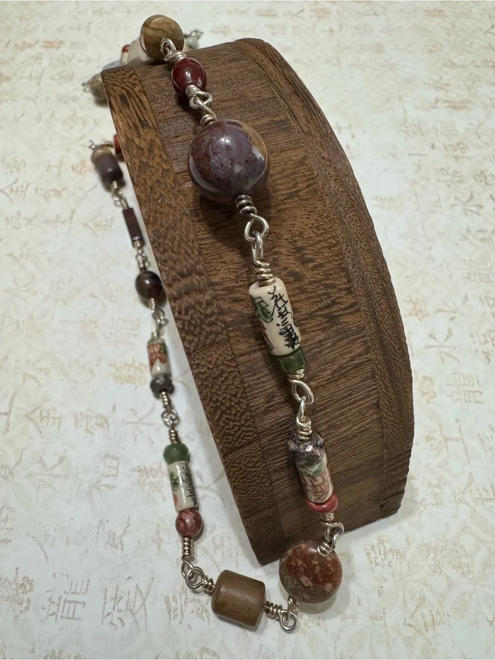 HANDMADE STERLING AND JASPER EXTRA LONG NECKLACE
